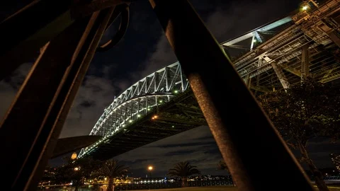 Time lapse moving forward from under a bridge, night Stock Footage 99182739
