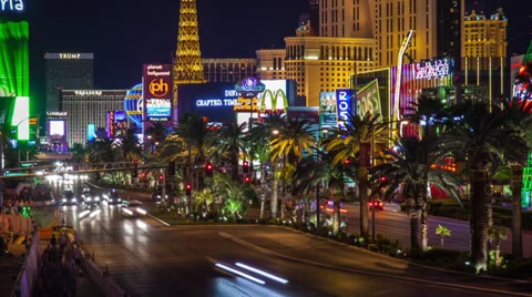 Time lapse moving up from the Las Vegas strip to Paris and PH casinos Stock Footage 33869563