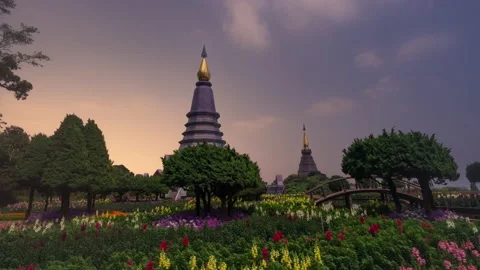 Time lapse of moving Milky Way at Phra Mahathat monuments on Doi Inthanon Stock Footage 234485841