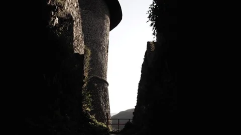 Time lapse of moving shadows across an old castle wall Stock Footage 82449511