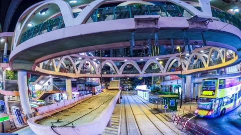 Time lapse moving through modern night city street with skyscrapers. Hong Kong Stock-Footage 50321027