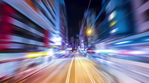 Time lapse moving through night city street Hong Kong. Видео 50271206