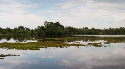 Time lapse of moving white cloud over lake Stock Footage 42772206