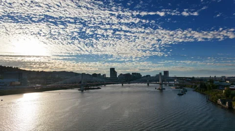 Time Lapse of Moving White Clouds and Blue Sky Over Downtown Portland  Stock Footage 39965466