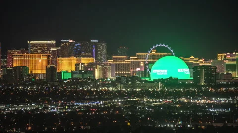 Time lapse MSG Sphere is light up in Las Vegas, Nevada. Stock Footage 286303351