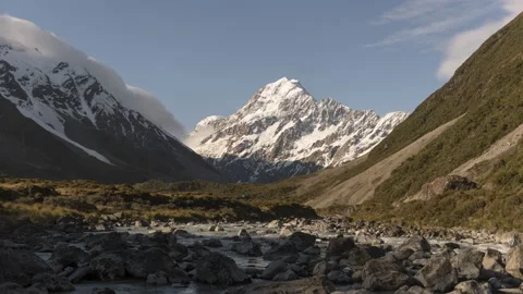 Time lapse of Mt Cook, New Zealand, from Hooker valley in late afternoon. Stock Footage 132613682