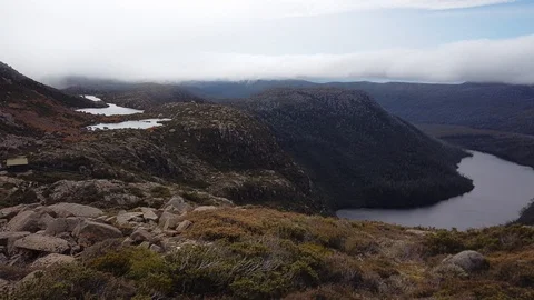 Time-lapse on Mt Field in Tasmania with yellow and orange Fagus trees visible Stock Footage 106929435