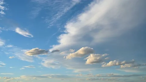 Time lapse of multiple layers of white blowing clouds moving across the sky Stock Footage 171639870