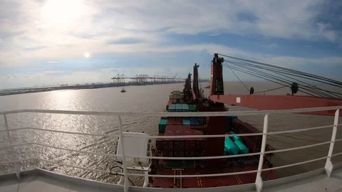 Time lapse of multipurpose vessel arriving at Nansha port, China Stock Footage 115820168