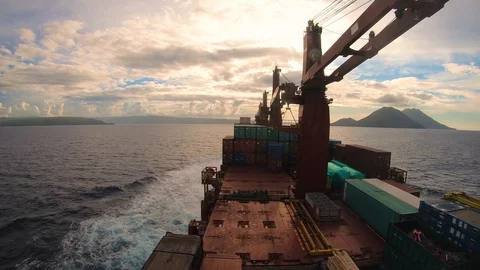 Time lapse of multipurpose vessel arriving at Rabaul, Papua New Guinea Stock Footage 115820435