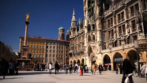 Time Lapse of Munich with People Visit Iconic Marienplatz Famous Sightseeing Day 스톡 동영상 94823870