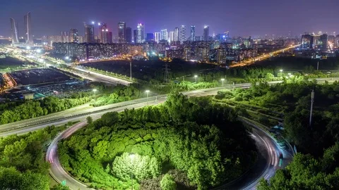 Time Lapse of NanJing HeXi new town at night Stock Footage 74366012