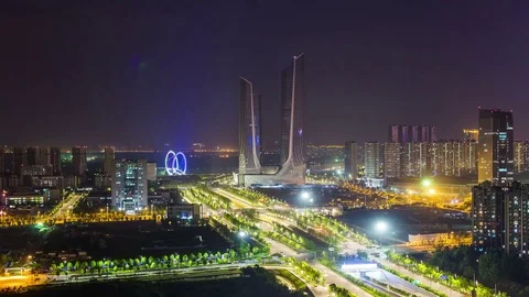 Time Lapse of NanJing HeXi new town at night Stock Footage 74368993