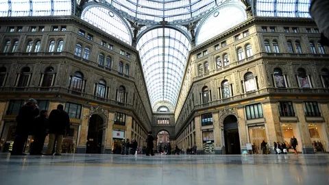 Time Lapse of Naples with Crowd of People Visit Shopping Gallery Landmark Day Stock Footage 99386389