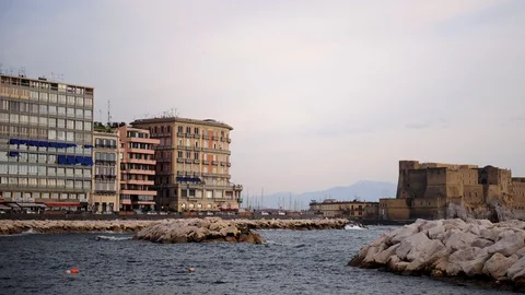 Time Lapse of Naples with Egg Castle Famous Ancient Landmark Tourist Attraction Video stock 109302179