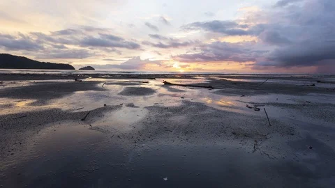 Time lapse of nature sunset on beach, day to night. Stock Footage 97758043