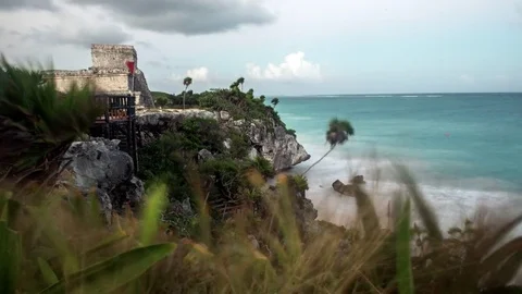Time-Lapse near sunset of the Tulum Ruins with ocean, Mexico Stock Footage 84069730