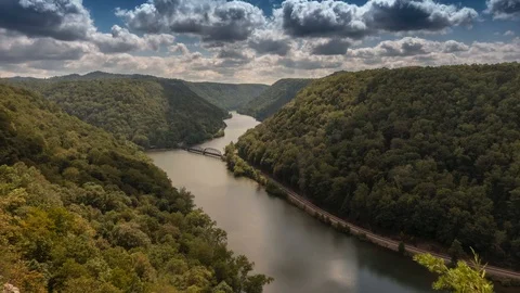 Time lapse of the New River Gorge with bridge in West Virginia. Video stock 116787815