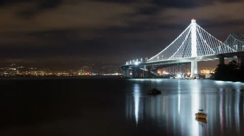 Time lapse of the new section of the San Francisco bay bridge taken at night Video stock 42960108