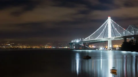 Time lapse of the new section of the San Francisco bay bridge taken at night Stock Footage 43368124