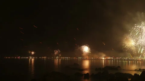 Time Lapse of New Year's Celebration Fireworks, Goa, India Stock Footage 57238906
