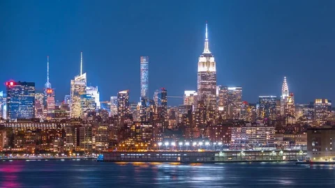 Time Lapse New York City Manhattan Skyline at Night Stock Footage