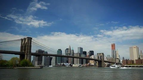 Time Lapse of New York City Skyline Downtown Brooklyn Bridge Popular US Landmark Stock Footage 106437560