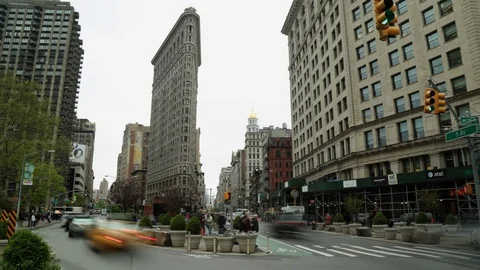Time lapse New York Flatiron building in Midtown Manhattan usa Stock Footage 108926294
