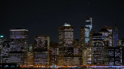 Time Lapse of New York Skyline at Night. Stock Footage 33986300