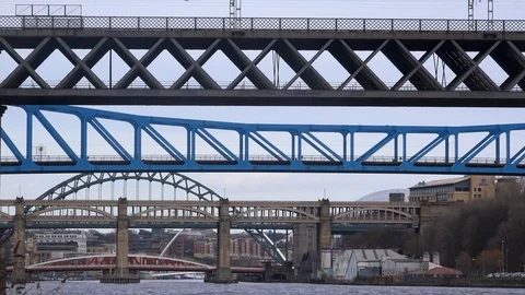 Time lapse Newcastle upon Tyne bridges across the Tyne river trains UK 4K Stock Footage 103461232
