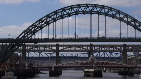 Time lapse Newcastle upon Tyne bridges across the Tyne river UK 4K Stock Footage 105355588