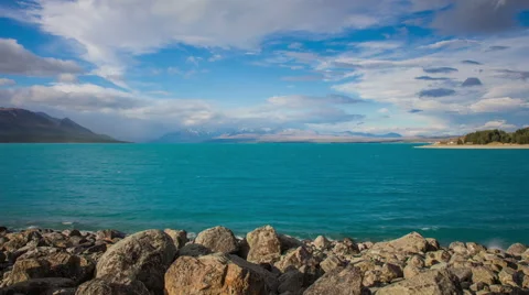 Time Lapse - Nice Cloudscape over Beautiful Lake  Pukaki in New Zealand Stock Footage 58629814