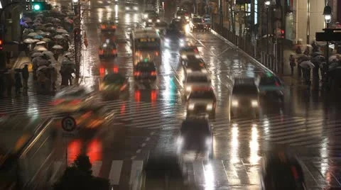 Time Lapse Night Anonymous People Walk Aerial View Tokyo Busy Street Car Passing Stock Footage 12392396