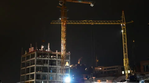 Time lapse. night building construction. II. Видео 982723