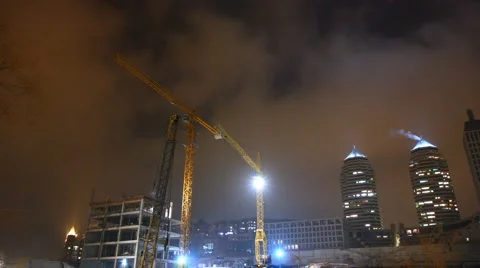 Time lapse. night building construction. 24fps. Stock Footage 990096