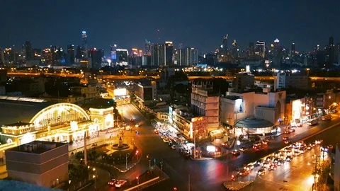 Time lapse night city in Bangkok Thailand Stock Footage