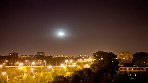 Time lapse night city with a moving moon until dawn Video stock 42421082