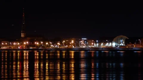 Time lapse night city Riga. Stock Footage 68356295