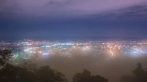 Time Lapse Night Cityscape And Mist Floating Over Of Chiang Mai, Thailand Stock Footage 51025599