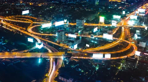 Time Lapse Night Cityscape And Many White Billboard Stock Footage 59642910