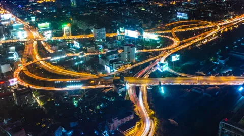 Time Lapse Night Cityscape Of Bangkok City, Thailand (zoom out) Stock Footage 59643202