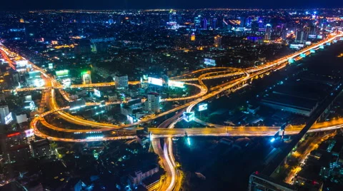 Time Lapse Night Cityscape Of Bangkok City, Thailand Stock Footage 59643213