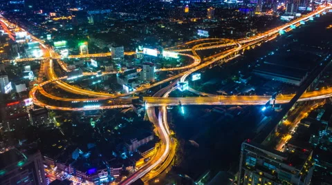 Time Lapse Night Cityscape Of Bangkok City, Thailand (tilt up) Stock Footage 59643248