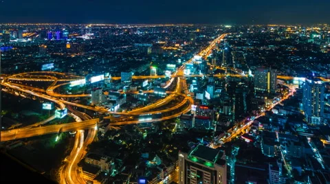 Time Lapse Night Cityscape Of Bangkok City, Thailand (tilt up) Stock Footage 59657549