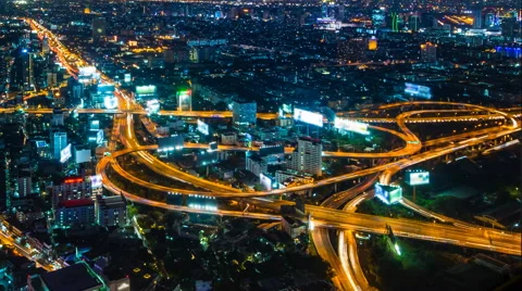 Time Lapse Night Cityscape Of Bangkok City, Thailand (zoom out) Stock Footage 59657854