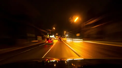 Time Lapse Night drive on freeway past shops   SF030GY Stock Footage 25166994