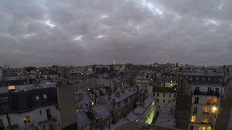 Time-lapse of night falling over classic architecture in Paris with Eiffel tower Stock Footage 33374341