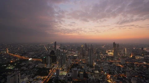 Time Lapse of Night Falling Over Amazing City of Bangkok, Bangkok, Thailand Stock Footage 111898876