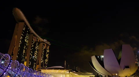 Time lapse night light laser show of Marina bay sand Stock Footage 52458051