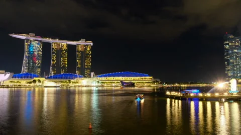 Time lapse night light of Marina bay sand Stock Footage 52456577